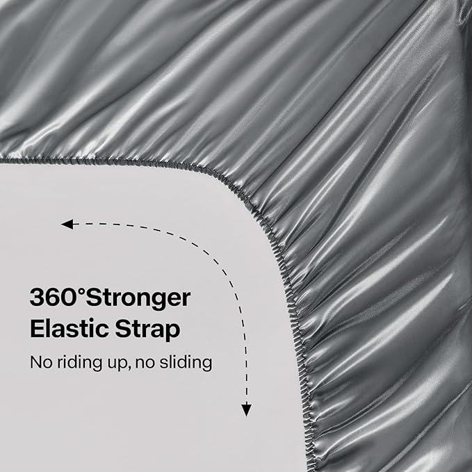 BEDELITE Satin Sheets Queen Size Bed Set, Luxury Soft Dark Grey Silky Sheets for Hair and Skin, Similar to Silk Bed Sheets Set 4 Pieces with 1 Deep Pocket Fitted Sheet, 1 Flat Sheet, and 2 Pillowcases