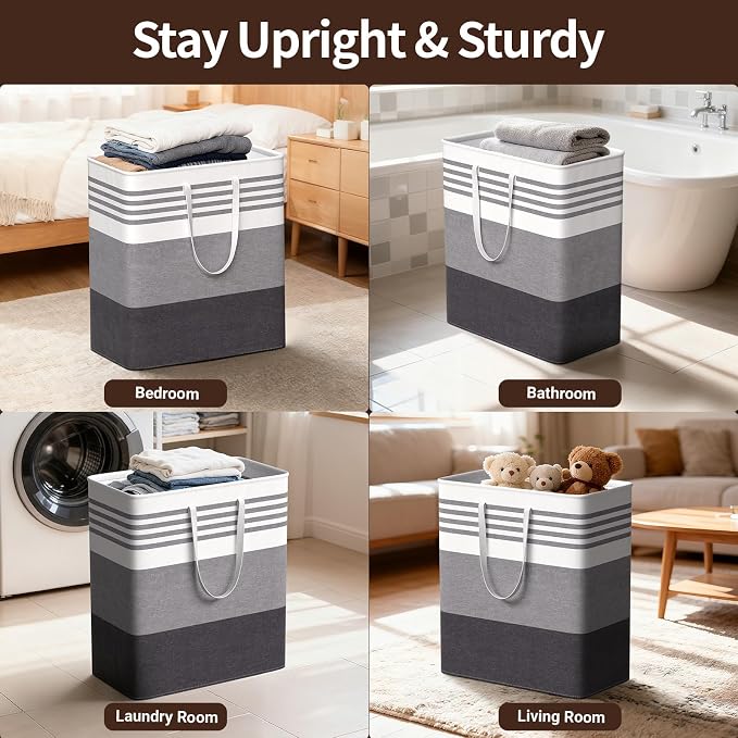 WOWBOX 2 Pack Laundry Hampers Baskets, Freestanding Dirty Clothes Hampers with Reinforced Handles & Cross Stitch & Waterproof Coating, for Laundry Bedroom Bathroom, 2 x 100L - Image 6