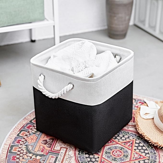 11x11 Inch Cube Storage Bins, 6 Pack Fabric Storage Cubes for Shelves, Cube Organizer Bins with Handles, Cloth Cubby Storage Bins for Home(White/black) - Image 6