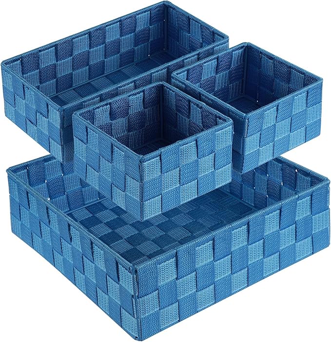 Posprica Woven Storage Baskets for Organizing, Small Black Baskets Cube Bin Container Tote Organizer Divider for Drawer, Closet, Shelf, Dresser, Set of 4(Navy) by Posprica