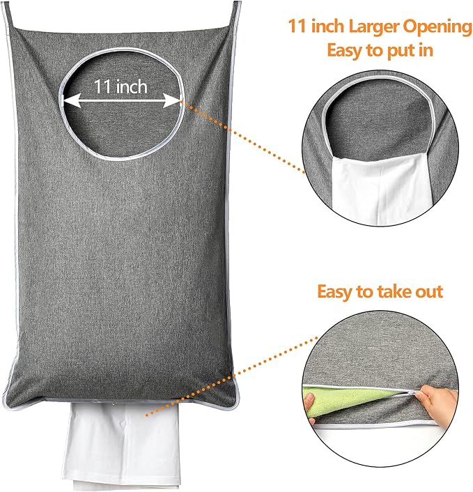 ANSTROUT XL Hanging Laundry Hamper, Extra Large Tear-resistance Door Hamper with 2 Types Hooks for Dirty Clothes, Save Bathroom Space Hanging Laundry Bag (36.5x 22 Inch,Grey) - Image 3