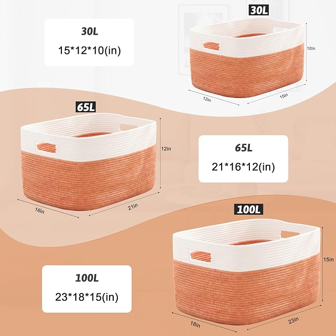 Artfeel Blanket Basket,Rectangle Woven Baskets for Storage,65L Laundry Basket for Decorative Nursery Blanket,Toys,Dirty Clothes and Magazine in Shelves,Baby Room,and Living Room - Image 5