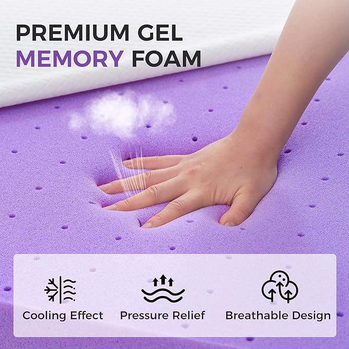 BDEUS Twin Size 3 Inch Gel Memory Foam Mattress Topper with Removable Cover, Ventilated Cooling Foam, Supportive Pressure Relief Bed Topper, CertiPUR-US Certified