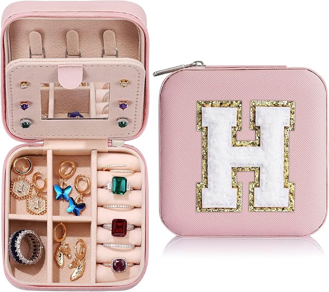 Parima Gifts for Girls - Travel Jewelry Box for Sister, Jewelry Box Organizer for Sister Birthday Gifts for Teen Girls - Letter H, Pink by PARIMA