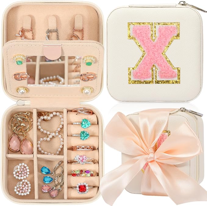 CHMI Travel Jewelry Case, White Jewelry Box, Jewelry Organizer - Travel Gifts for Women & Girls, Birthday & Christmas Gifts - Initial X by CHMI