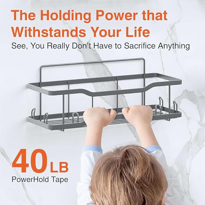 Shower Caddy Bathroom Shelves, The Athena Silken 4 Set, 40LB Capacity, Adhesive Tape - No Drill - Rustproof -Gorgeous Powder Coated 304 Stainless Steel Shower Organizer for kitchen & Home Decor - Grey - Image 3