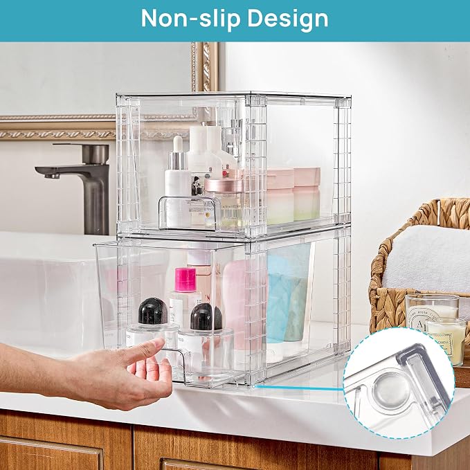 Vtopmart 6 Pack Large Stackable Storage Drawers,Easily Assemble Acrylic Bathroom Closet Undersink Organizers and Storage,Plastic Bins for Kitchen Cabinets,Pantry,Makeup,Medicine Organization - Image 5