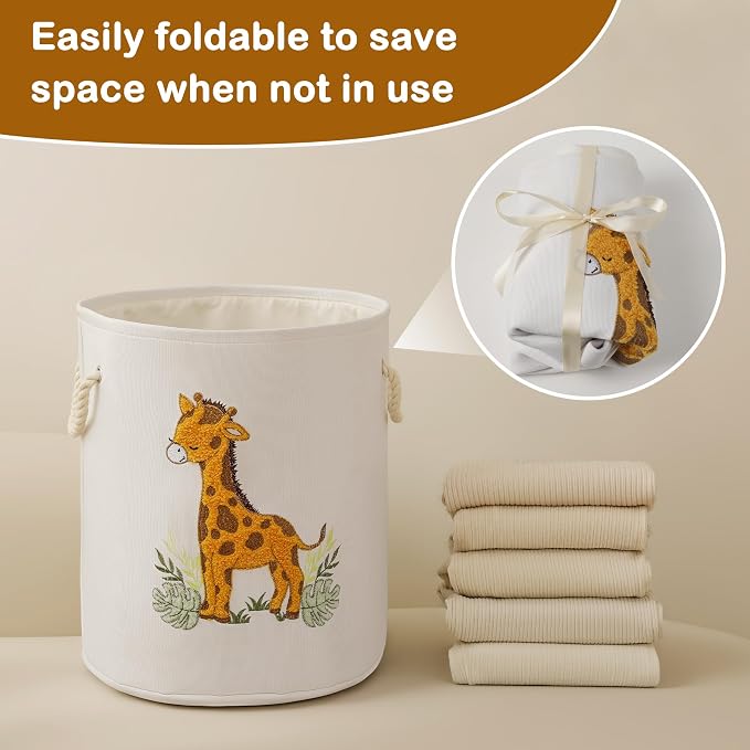 Kids Laundry Basket Baby Hamper for Nursery, Canvas 58L Large Dirty Clothes Hampers with Drawstring Closure, Jungle Theme Baby Basket, Animal Baskets Toy Laundry Hamper, Safari Nursery Decor, Giraffe - Image 7