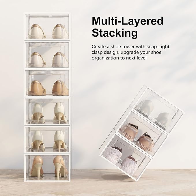 SEE SPRING X-Large Shoe Storage Box Fit Size 11, Clear Plastic Stackable Shoe Organizer for Closet, Space Saving Foldable Shoe Rack Sneaker Container Bin Holder, 12 Pack Clear - Image 4