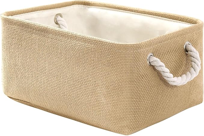 TheWarmHome Decorative Basket Rectangular Fabric Storage Bin Organizer Basket with Handles for Clothes Storage (Beige, Medium-1Pack,13.8L*9.8W*6.7H) by TheWarmHome