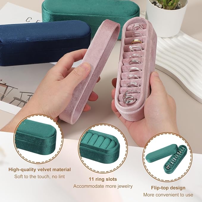 uxcell Velvet Ring Box, 11 Slots Travel Jewelry Case Ring Holder Organizer for Women Gift Proposal Christmas, Dark Green - Image 3