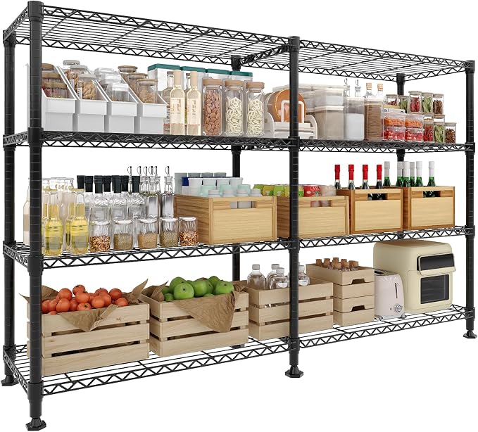 Garvee Storage Shelves 60" W Heavy Duty Metal Shelving Unit, 4-Tier Wire Rack Shelving for Kitchen Garage Storage, Load 1060LBS, Adjustable Wire Shelf for Pantry Room Basement, 13.8" Dx59.5 H, Black by Garvee