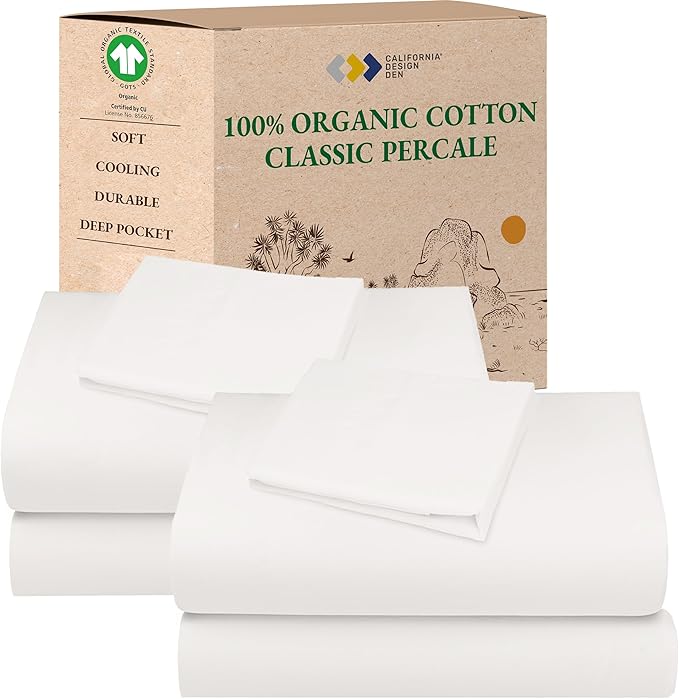 California Design Den 2-Pack Extra Long Twin Sheets Set - 100% Organic Cotton Bed Sheets, Crisp Percale Feel, Deep Pockets, Lightweight Bedding Set - True Ivory