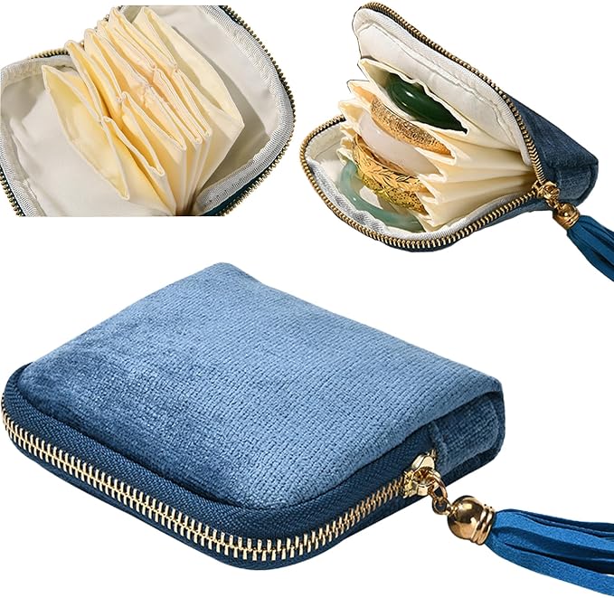 Small Travel Jewelry Organizer Bag Soft Lined Zipper Storage Bag with Tassel Portable Small Jewelry Travel Case for Rings Earrings Necklaces Bracelets, Anti-Scratch Jewelry Holder Pouch for Women Girl by Unknown
