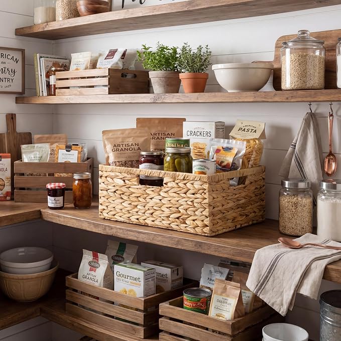 GRANNY SAYS Wicker Storage Baskets for Shelves, Extra Large Water Hyacinth Wicker Basket, Woven Baskets for Storage, Rectangular Shelf Baskets with Handles for Pantry Shelves,1-Pack - Image 5