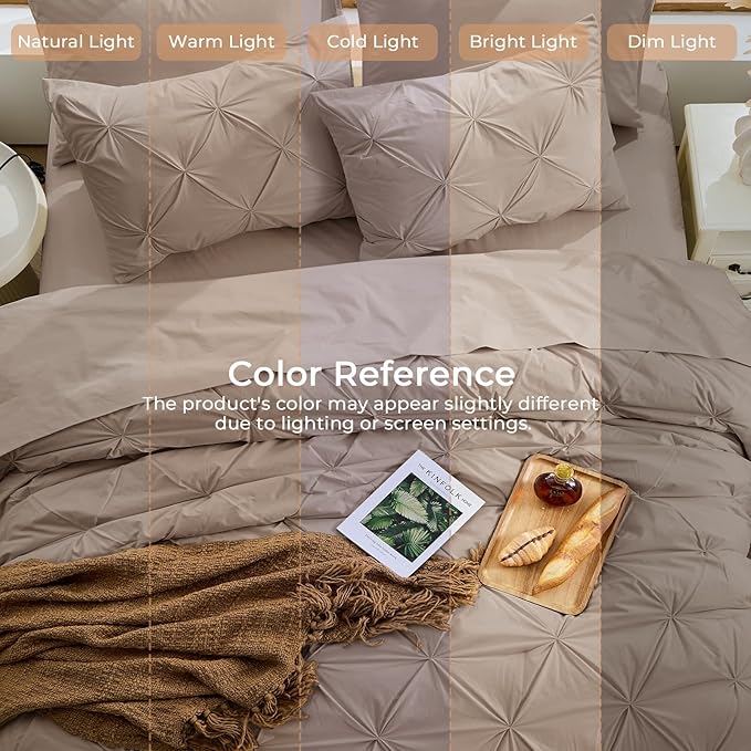 Sasttie Twin XL Comforter Set, 5-Piece Bed in a Bag, Pintuck Bedding Sets for All Season, Includes Comforter, Flat Sheet, Fitted Sheet, Pillowcase and Pillowsham, Dark Linen