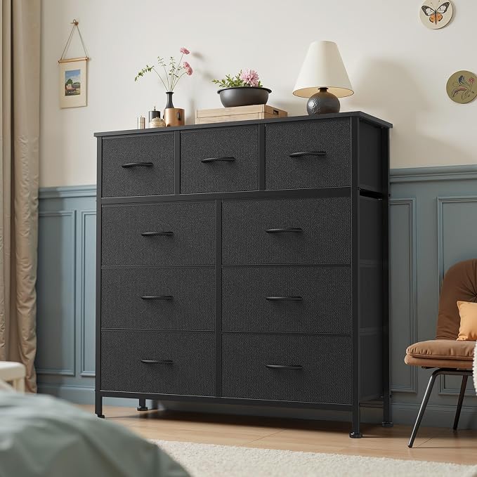OLIXIS 9 Drawer Storage Dresser with Wood Top - Wide Fabric Chest Organizer for Bedroom, Closet, Living Room,Tower Cabinet, TV Stand, Hallway Entryway Furniture,Carbon Black - Image 2