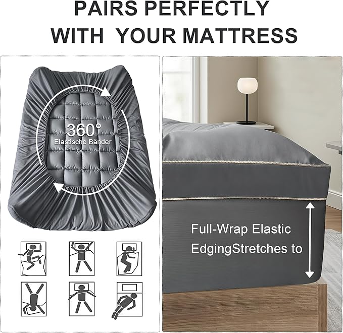 3 Inch Mattress Topper King Size Breathable Filled Soft Fluffy Supportive for Back Pain Relief, Bed Mattress Pad Pillow Topper with Extra Thick Padded Protector for 8"-21" Deep Pocket