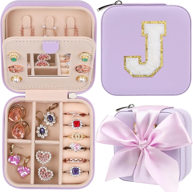CHMI Travel Jewelry Case, Purple Travel Jewelry Box, Travel Jewelry Organizer, Travel Gifts for Women Girls, Jewelry Organizer Box, Birthday Gifts for Women, Christmas Gifts for Teens Girls - J by CHMI