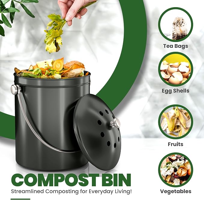 Utopia Kitchen Compost Bin for Kitchen Countertop, 1.3 Gallon Compost Bucket for Kitchen with Lid, Includes 1 Spare Charcoal Filter (Grey) - Image 4