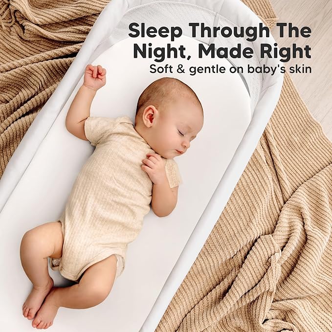 2-Pack Waterproof Bassinet Sheets Boy, Girl - 33x17 Baby Bassinet Mattress Protector Cover, Viscose Derived from Bamboo, Compatible with Graco, Baby Delight, Halo Bassinest Swivel Sleeper (Soft White)