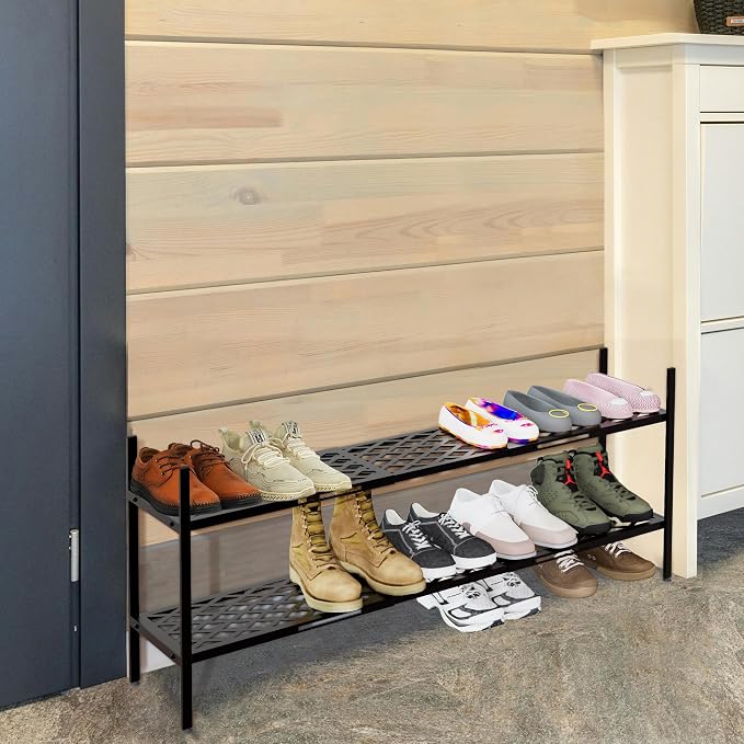 Shoe Rack, 45.6" Expandable Shoes Storage Metal Shoe Shelf Stand 2-Tier Stackable Boot Organizer for Closet, Entryway, Garage, Bedroom, Door Entrance, Black - Image 8