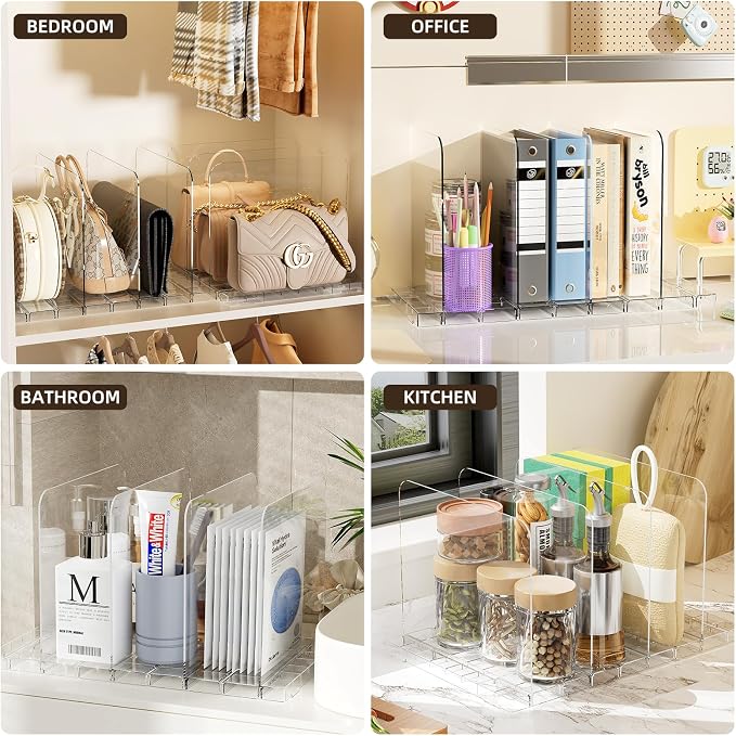 JOYZAN Stackable Purse Organizer for Closet, Adjustable Shelf Dividers for Closet Organizer Clear Acrylic Closet Purse Organizer Detachable Handbag Storage Separator Dividers for Home, Office - 4 Pack - Image 4