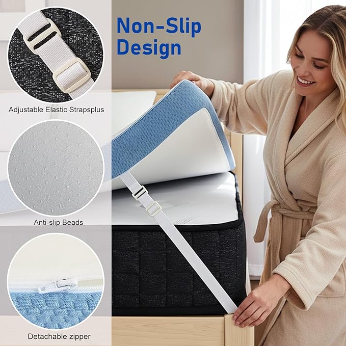 Extra Firm Mattress Topper King: 3 Inch High Density Foam Mattress Pad, Super Support Bed Topper for Back Pain, Breathable Washable Anti-Slip Cover, No Smell, CertiPUR-US Oeko-Tex Certified 80x76