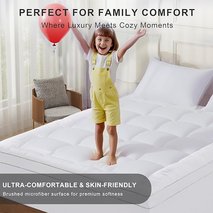 3 Inch Mattress Topper Queen Size Breathable Filled Soft Fluffy Supportive for Back Pain Relief, Bed Mattress Pad Pillow Topper with Extra Thick Padded Protector for 8"-21" Deep Pocket