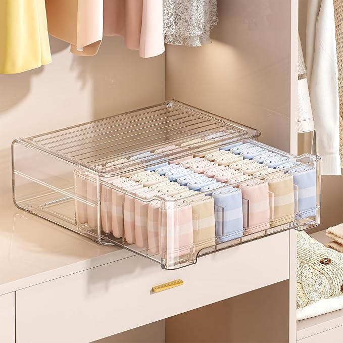 Underwear Drawer Organizer with Dividers, 24 Cell Stackable Sock Organizer for Closet, Plastic Underwear Storage Drawer for Closet, Bra Organizer for Baby Clothes, Panties, Belts, Ties, Scarf by MSHOMELYDIRECT