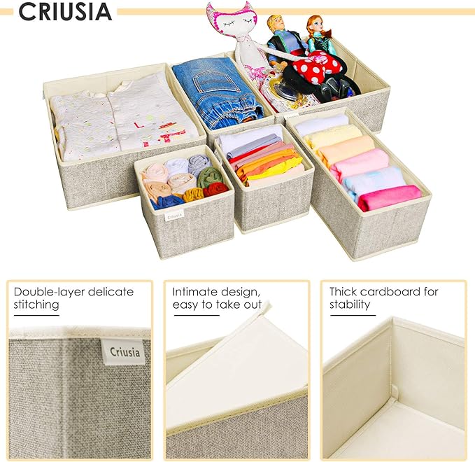 Criusia Underwear Drawer Organizer, 6 Set Foldable Underwear Drawer Organizer and Closet Dividers,Storage Box for Clothes, Socks, Underwear (6 Bins, Beige) - Image 4