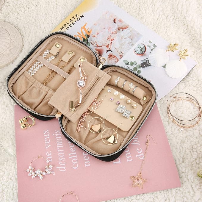 BAGSMART Travel Jewelry Organizer Case Small Jewelry Roll for Journey-Rings, Necklaces, Earrings, Bracelets, Black - Image 6