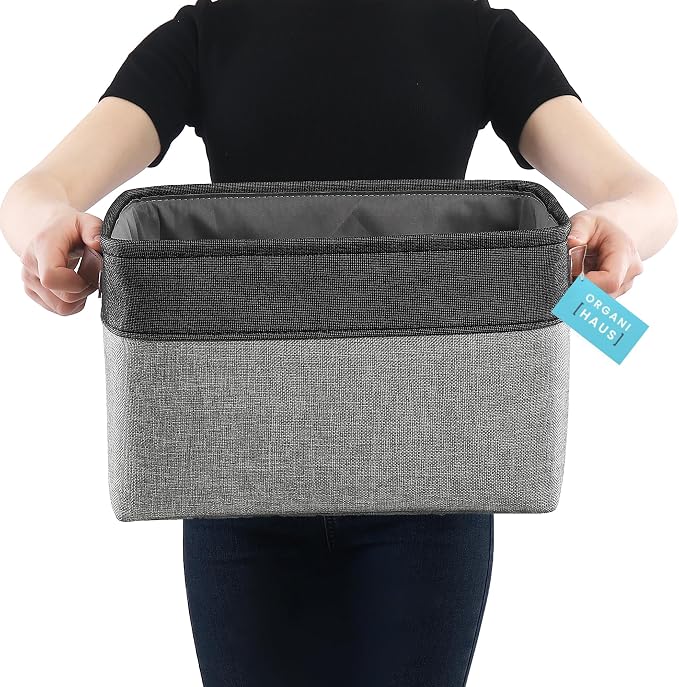 OrganiHaus Large Fabric Storage Baskets for Shelves 3 Pack, 15x11in Closet Storage Bins, Canvas Storage Bin for Organizing, Cloth Baskets, Linen Closet Organizers, Gray/Black - Image 3