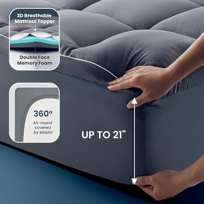 SLEEP ZONE Dual Layer 4 Inch Memory Foam Mattress Topper, 2 inch Cooling Gel Memory Foam Plus 2 inch Waterproof Removable Pillowtop Mattress Pad Cover for Back Pain, Comfort Support (Twin)