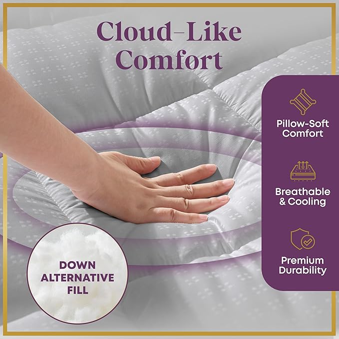 CirclesHome Hotel Collection Full XL Size Hybrid Mattress Protector & Pad - Extra Padded, Thick, Plush, & Fitted Mattress Topper for Bed - Comfortable Pillow Top Mattress Cover