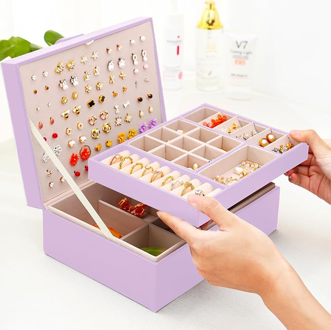 QBestry Girls Jewelry Box Earring Holder Organizer for Girls, Purple - Image 8
