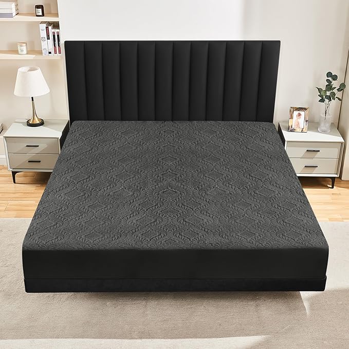 Sufdari Twin Quilted Fitted Waterproof Mattress Cover, Breathable & Noiseless Mattress Pad, Ultra Soft Bed Cover Fits Up to 8-18" Deep Pocket Dark Grey