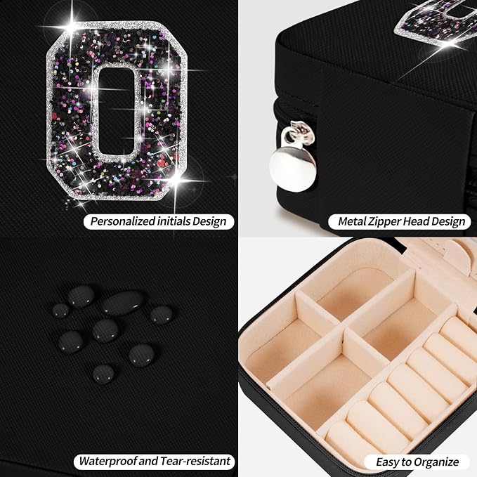 Uygafly Personalized Jewelry Case for Women Girls - Fashion Mini Jewelry Boxes - Trendy Travel Jewelry Organizer with Initials Letter - Teen Gifts | Black,O - Image 4