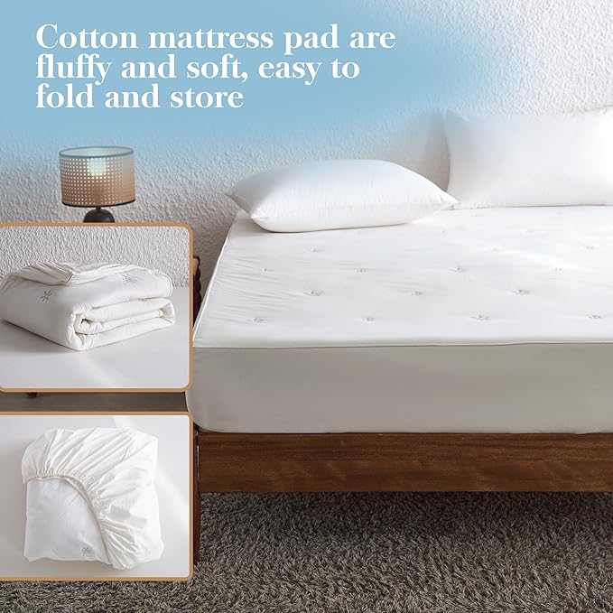 Simple&Opulence Twin Size Mattress Pad Protector, 100% Cotton Top Cooling Breathable Quilted Mattress Cover Fitted Sheet Stretches up to 16 Inches Deep Pocket Non Slip Soft Bed Pad Topper-Cream Khaki