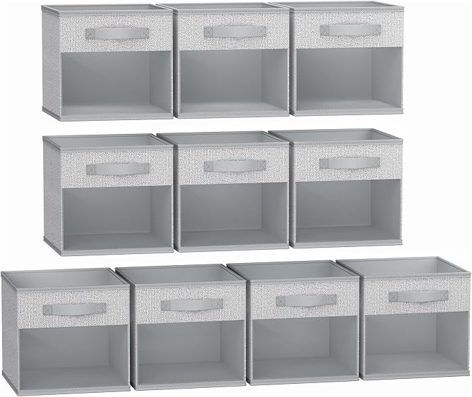 DIMJ Storage Cubes, Cube Storage Bin, 10 Pack Foldable Baskets with Window, Closet Storage Bins with Handle, 11x 11 inch Storage Cubes for Clothes, Toys, Books (Blended Gray) by DiMJ