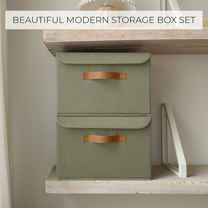 ZICOTO Decorative Linen Storage Boxes with Lids - Large Set of 2 Organizer Bins for Your Home Decor - The Perfect Container to Safely Store Photos, Documents and Memory Box Keepsakes in Style - Image 3