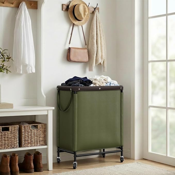 StorageWorks Laundry Hamper 2 Section, 100L Rolling Laundry Sorter Cart with Removable and Washable Liner Bag, Clothes Hamper with Wheels and Handle for Laundry Room and Bedroom, Green - Image 7