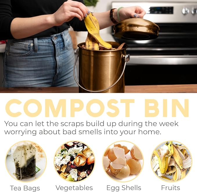 EPICA Countertop Compost Bin Kitchen | 1.3 Gallon | Odorless Composting Bin with Carbon Filters | Indoor Compost Bin with Lid | Stainless Steel Kitchen Composter for Food Scraps & Waste Recycling - Image 7
