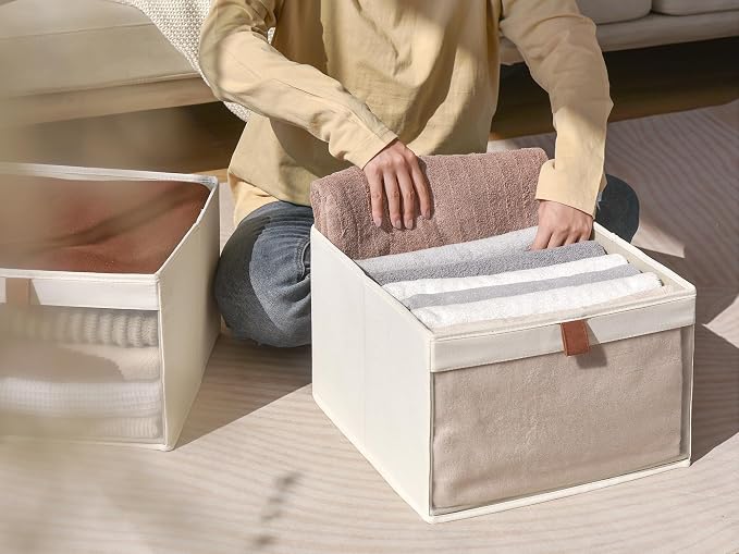 StorageWorks Closet Storage Bins, Extra Large Storage Baskets with Clear Window and Handles, Foldable Fabric Organizer for Clothes, Shelves, Beige, 3 Pack - Image 9