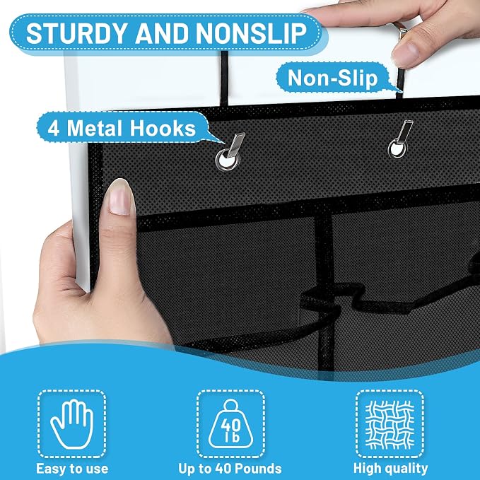 Aheroi 35 Pockets Large Over the Door Organizer, Breathable Mesh Pockets Hanging Shoe Organizer, Black Door Shoe Organizer Mesh Closet Shoe Holder Hanger Holds Up to 40 lbs, Space Saving Shoe Rack - Image 3