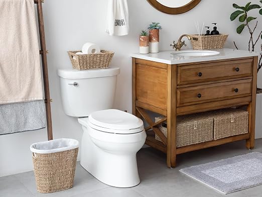 StorageWorks Wicker Waste Basket, Handwoven Seagrass Trash Can with Built-in Handles, Wicker Garbage Can for Bedroom, Bathroom, 1 Pack - Image 4