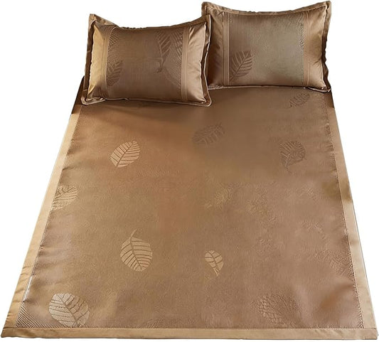 Square Cooling Bedding Mat,Ice Silk Rattan Matting,Foldable Jacquard Mixed Ice Silk & Rattan Mat,冰藤席 (Gold, Full)