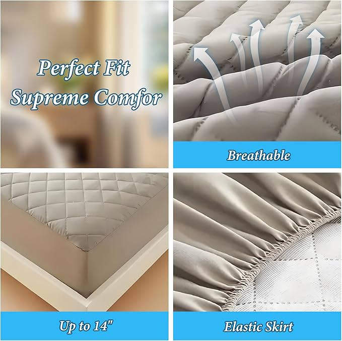 Waterproof Mattress Protector, Queen Size Cooling 3D Air Fabric Bed Pad Cover Noiseless with Deep Pocket 4"-14" Depth, Soft Breathable Dirt-Proof Bed Mattress Cover Washable (White, Full)