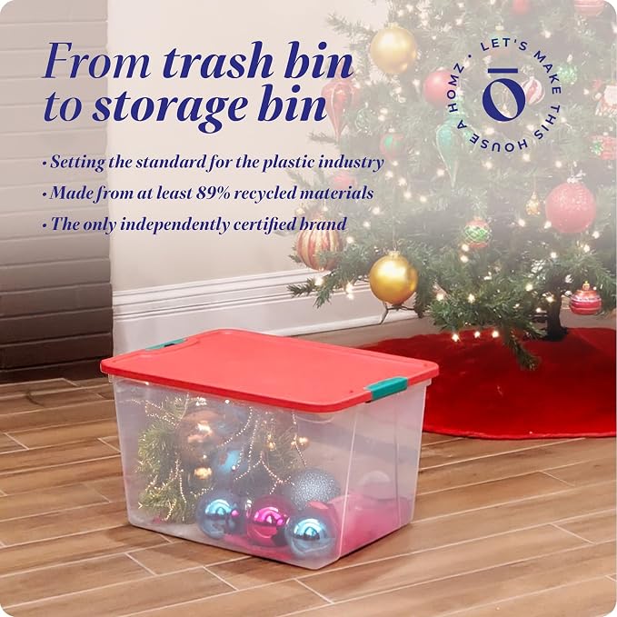 HOMZ 4-Pack Secure Latch, Clear Plastic Storage Organizer Bins, 64 Quart, Red Lid - Stackable Container Boxes for Bedroom, Bathroom, Garage, and Office Organization - Image 7
