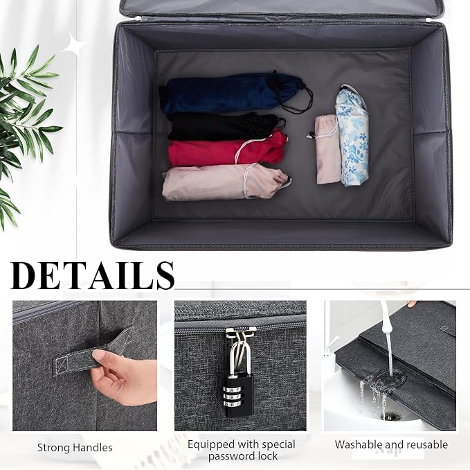 Briwooody Discreet Lockable Toy Bag Storage Organizer Toy Bag Storage Bins Case with Zipper Lid for Women and Men Clothes Container (Gray,23.6 x 15.8 x 11.8 Inch) - Image 4